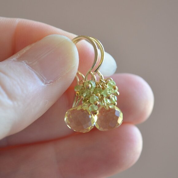 Lemon Quartz Earrings with Peridot Gemstones - Picture 6 of 10